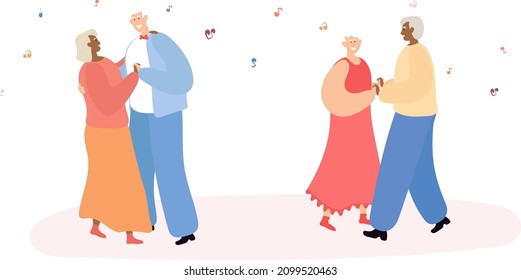 An elderly couple of different nationalities dancing together. Active lifestyle for older couples.