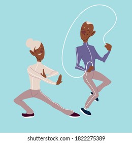 elderly couple do physical activity vector illustration design