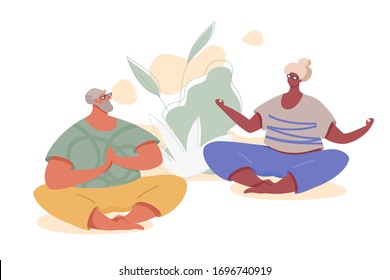 Elderly couple doing yoga. Stylish modern illustration. Healthy active life vector concept.