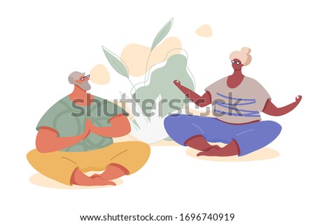 Elderly couple doing yoga. Stylish modern illustration. Healthy active life vector concept.