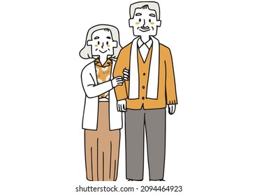 An elderly couple dressed in casual fashion and crossing their arms, a fashionable and happy lifestyle, a person with a loose line drawing