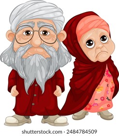 An elderly couple dressed in traditional clothing