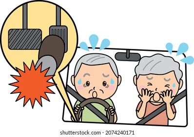 Elderly couple driving accident danger drive accelerator brake wrong step