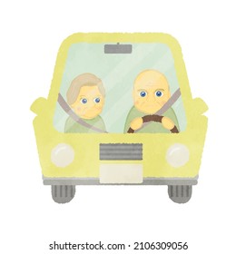 Elderly couple driving in a cute car