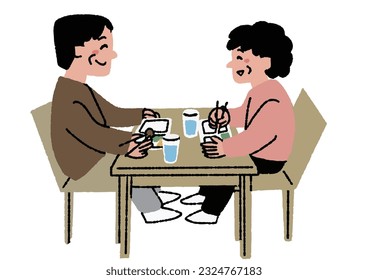 Elderly couple eating lunch together Illustrations related to cooking kit delivery service and lunch delivery service