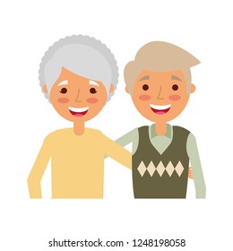 elderly couple embrace characters white background
