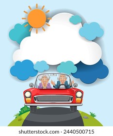 Elderly couple enjoying a car ride under the sun