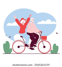 Elderly Couple Enjoying a Scenic Bicycle Ride in Rural Countryside