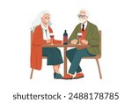 Elderly Couple Enjoying Wine at a Restaurant