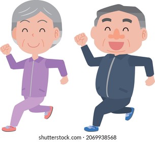 An elderly couple exercising happily together