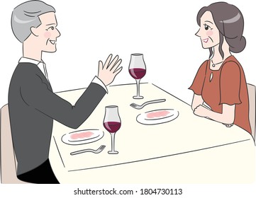 Elderly couple going on a date at restaurant. Vector illustration isolated on white background.