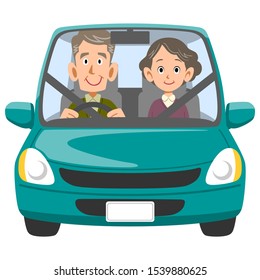 Elderly couple going out by car