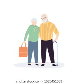 Elderly Couple. Grandpa With Grandmother standing. Old people isolated on white background. Beauty characters. Trendy vector illustration