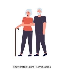 Elderly couple, grandparents stand together. Vector illustration
