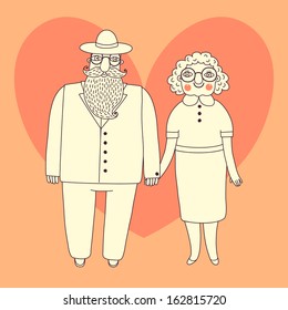 Elderly couple. Grandparents. Vector illustration.