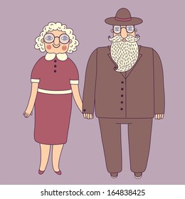 Elderly couple. Grandparents. Vector illustration.