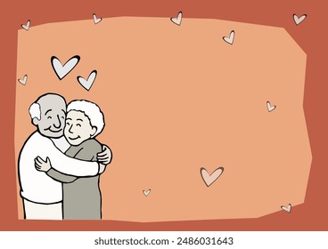 Elderly couple. Happy old people warm hug together. Senior day cartoon image background 