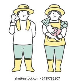 Elderly couple harvesting vegetables Farmer illustration