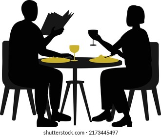 Pareja mayor cenando juntos Silhouettes