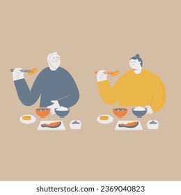 An elderly couple having a meal.	