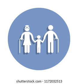 elderly couple holding grandson's hand icon in badge style. One of Family collection icon can be used for UI, UX on white background