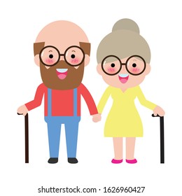 Elderly couple holding hands, Happy grandparents Vector illustration in cartoon style isolated on white background