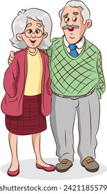 Elderly couple holding hands.Grandparents together. grandfather. An elderly couple. A man and an old woman.vector illustation