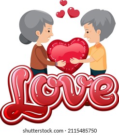 Elderly Couple Holding Heart Shape Balloon Illustration