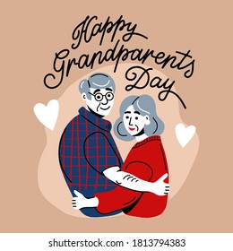 Elderly couple hug and love each other. gray-haired people exchange flogs. happy seniors day! grandparents day