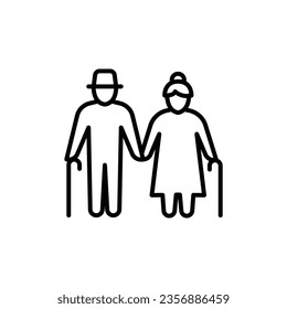 Elderly couple icon. Simple outline style. Grandparents holding hands, old, elder, senior, people concept. Thin line symbol. Vector illustration isolated on white background. EPS 10.