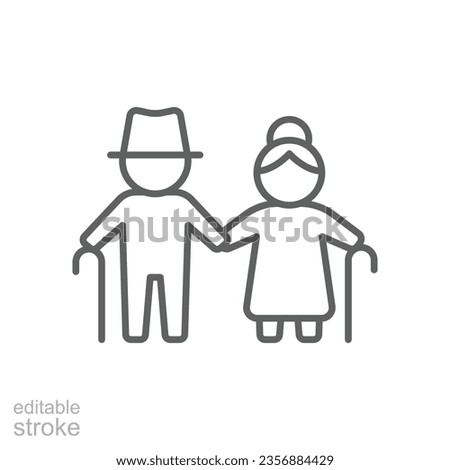 Elderly couple icon. Simple outline style. Grandparents holding hands, old, elder, senior, people concept. Thin line symbol. Vector illustration isolated on white background. Editable stroke EPS 10.