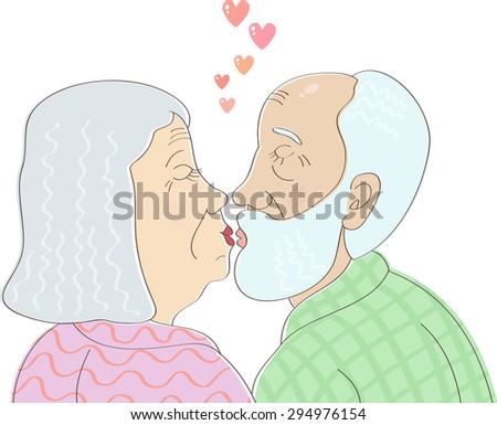 Elderly couple kissing