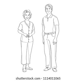 Elderly Couple Line Drawing illustration