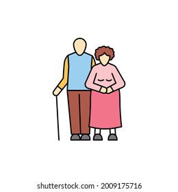 Elderly Couple сolor Line Icon. Different Stages Person's Life. Pictogram For Web Page, Mobile App, Promo. UI UX GUI Design Element. Editable Stroke.