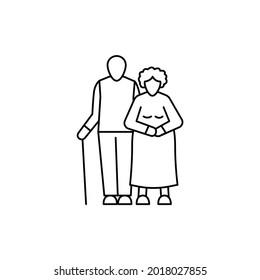 Elderly couple сolor line icon. Different stages person's life. Pictogram for web page, mobile app, promo. UI UX GUI design element. Editable stroke.