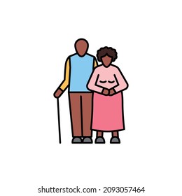 La pareja de ancianos с el icono de la línea de color. Diferentes etapas de la vida de la persona. Pictograma para página web, aplicación móvil, promoción. elemento de diseño de interfaz gráfica de usuario (GUI) de UI UX. Trazo editable.