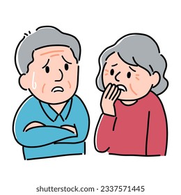 Elderly couple looking distressed with problems.