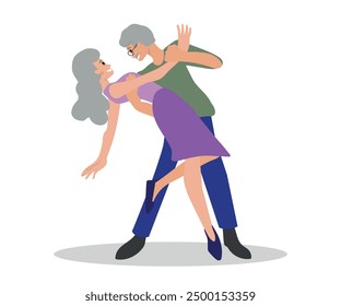 elderly couple in love dancing, vector illustration