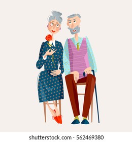 Elderly couple in love.  Grandparents day. Happy family concept. Vector illustration
