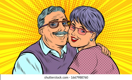 Elderly couple in love, grandparents. Pop art retro vector illustration 50s 60s style