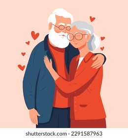 Elderly couple in love. Loving grandparents in a modern flat style. Vector illustration