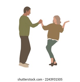 An elderly couple in love, a man and a woman, are dancing together
Flat vector illustration on isolated white background