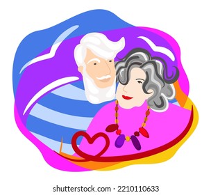 Elderly couple in love. Vector bright family concept. Happy Valentine's Day!