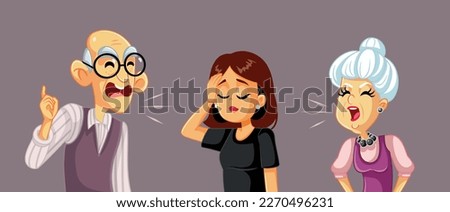 
Elderly Couple Nagging their Adult Daughter Vector Cartoon Illustration. Mom and dad being disappointed on the life choices of their girl
 Stock photo © 