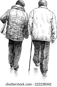 elderly couple on a walk