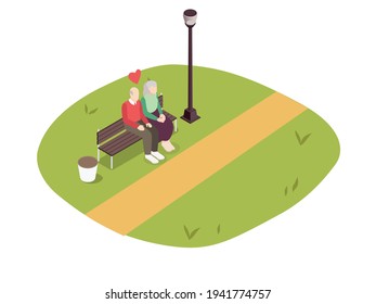 Elderly couple at park isometric 3d vector concept for banner, website, illustration, landing page, flyer, etc.