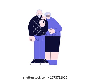 Elderly couple people standing together vector illustration. Seniors lovers portrait