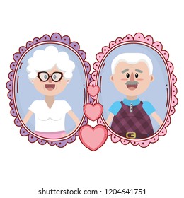 elderly couple portrait cartoon