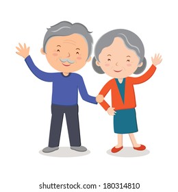 Elderly couple portrait. Happy senior couple gesturing.