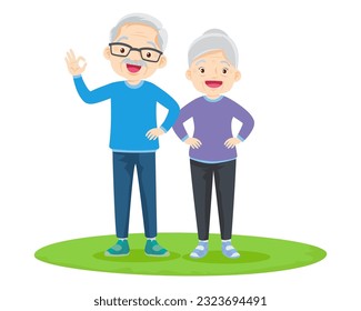 Elderly couple practicing yoga. Active Grandparents doing exercises. Sport. Morning exercises. Family enjoy sport and healthy lifestyle together Elderly couple.